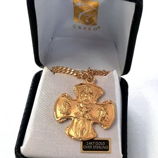 Four Way Scapular Medal (4-way scapular) 24 kt gold over sterling