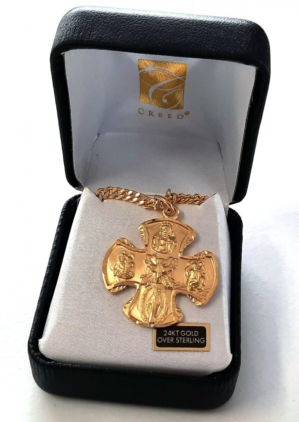 Four Way Scapular Medal (4-way scapular) 24 kt gold over sterling